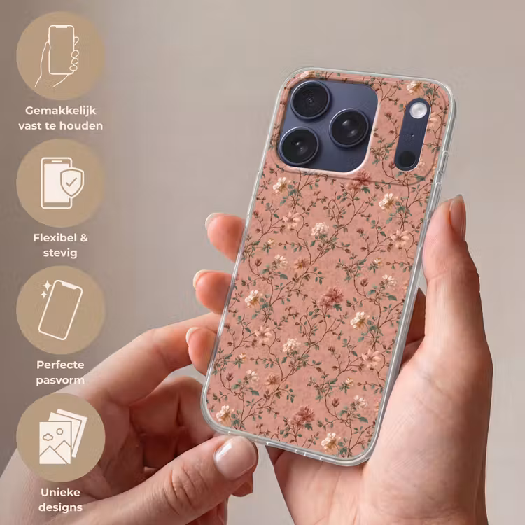 Botanisch - Bloemen - Roze Telefoonhoesje iPhone 17 Pro klein 878 -sfeer3_NL