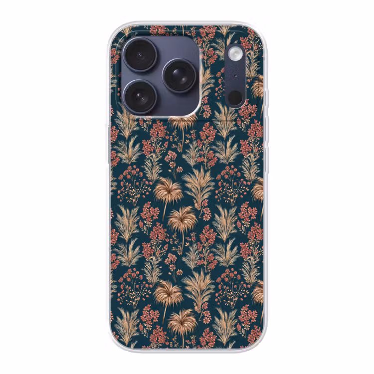 Botanisch - Patroon - Blauw Telefoonhoesje iPhone 17 Pro klein 878 -3d