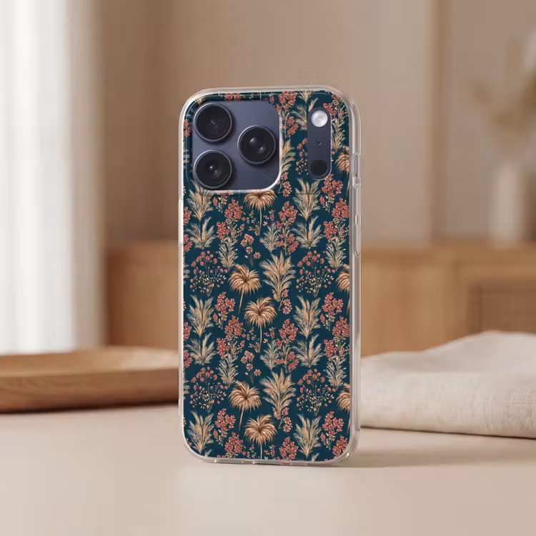 Botanisch - Patroon - Blauw Telefoonhoesje iPhone 17 Pro klein 878 -sfeer2