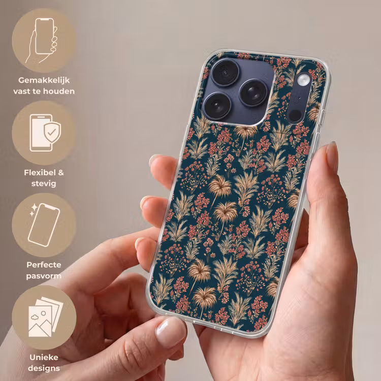 Botanisch - Patroon - Blauw Telefoonhoesje iPhone 17 Pro klein 878 -sfeer3_NL