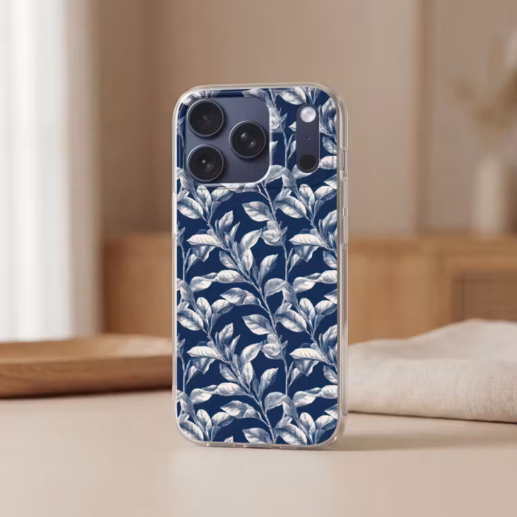 Botanisch - Patroon - Blauw Telefoonhoesje iPhone 17 Pro klein 878 -sfeer2