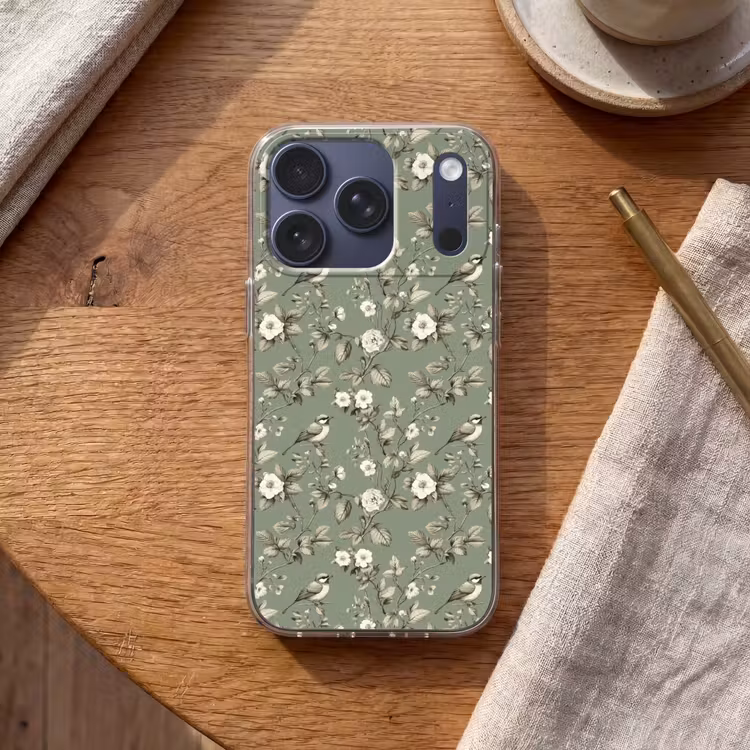 Botanisch - Vogels - Groen Telefoonhoesje iPhone 17 Pro klein 878 -sfeer1