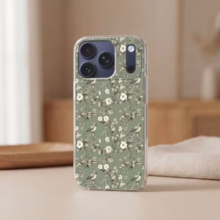 Botanisch - Vogels - Groen Telefoonhoesje iPhone 17 Pro klein 878 -sfeer2