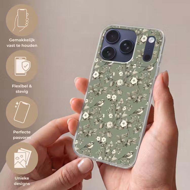 Botanisch - Vogels - Groen Telefoonhoesje iPhone 17 Pro klein 878 -sfeer3_NL