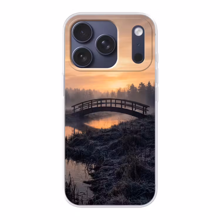 Brug - Mist - Bomen - Water Telefoonhoesje iPhone 17 Pro klein -3d