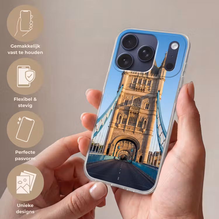 Brug - Toren - Architectuur - Klassiek - Blauw Telefoonhoesje iPhone 17 Pro klein -sfeer3_NL