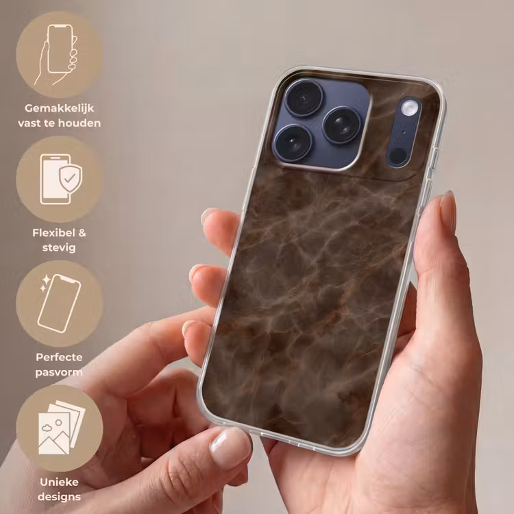 Bruin marmer - Organisch - Natuursteen Telefoonhoesje iPhone 17 Pro klein -sfeer3_NL