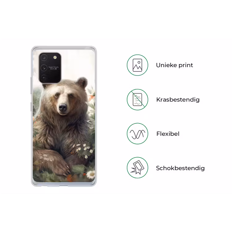 Bruine beer - Wilde dieren - Bloemen - Planten Telefoonhoesje Samsung Galaxy S10 Lite klein -specsS10Lite