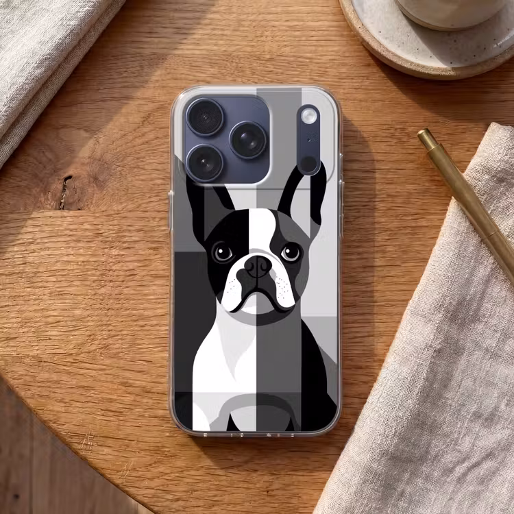Buldog - Zwart - Abstract - Vlakken Telefoonhoesje iPhone 17 Pro klein -sfeer1