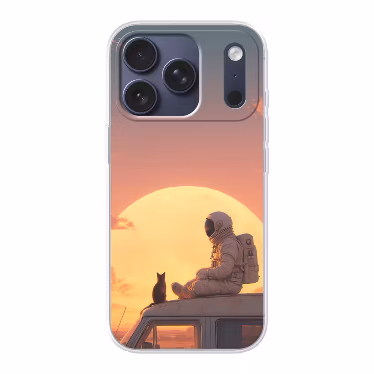 Busje - Kat - Zonsondergang - Oranje Telefoonhoesje iPhone 17 Pro klein -3d