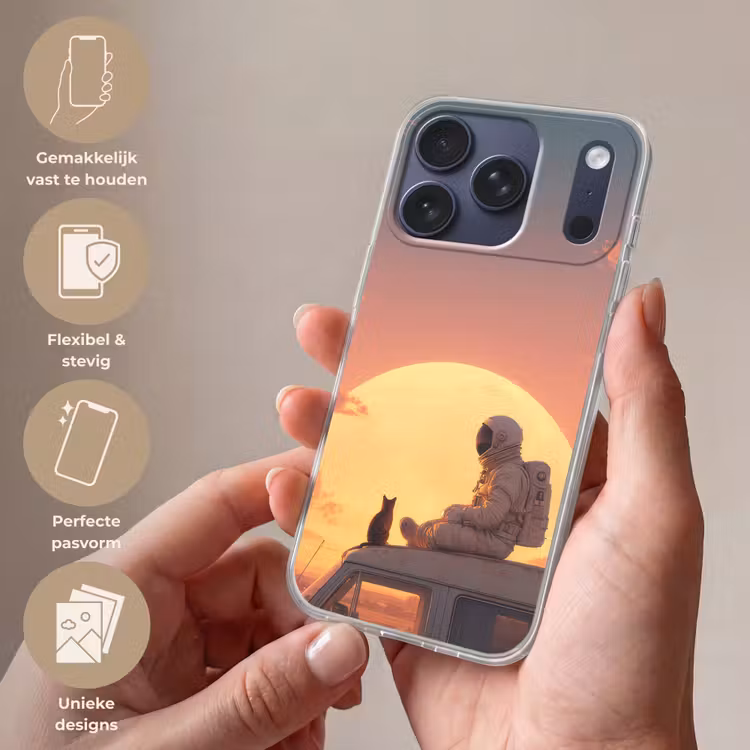 Busje - Kat - Zonsondergang - Oranje Telefoonhoesje iPhone 17 Pro klein -sfeer3_NL