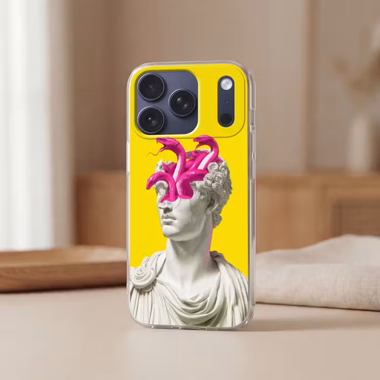 Buste - Slangen - Geel Telefoonhoesje iPhone 17 Pro klein -sfeer2
