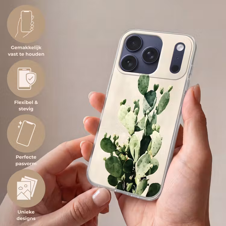 Cactus - Groen - Minimalistisch Telefoonhoesje iPhone 17 Pro klein -sfeer3_NL