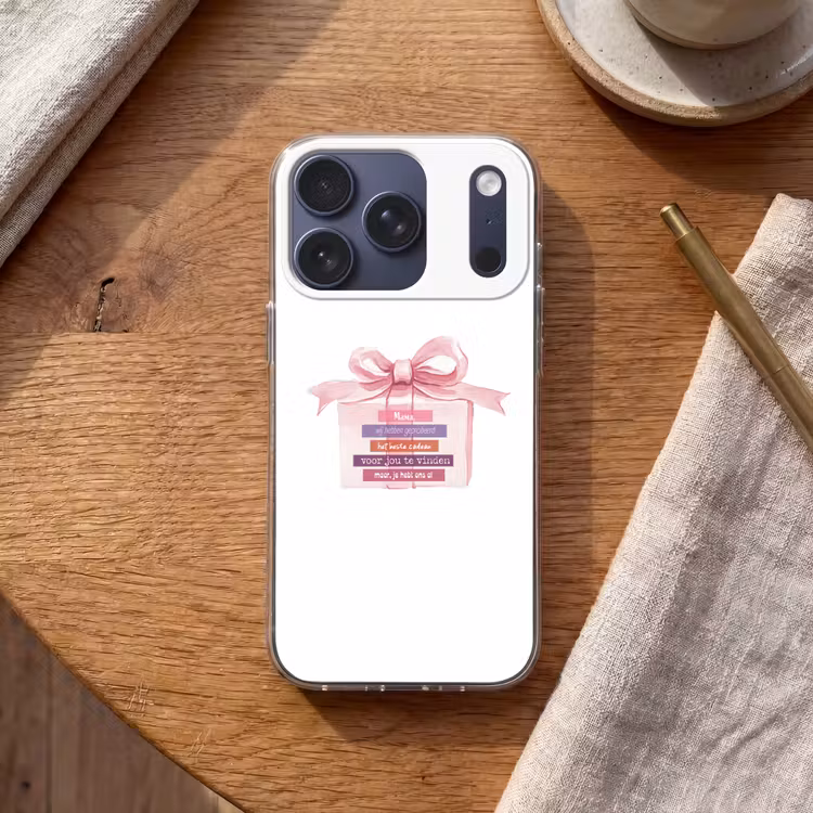 Cadeau - Strik - Tekst - Roze Telefoonhoesje iPhone 17 Pro klein -sfeer1