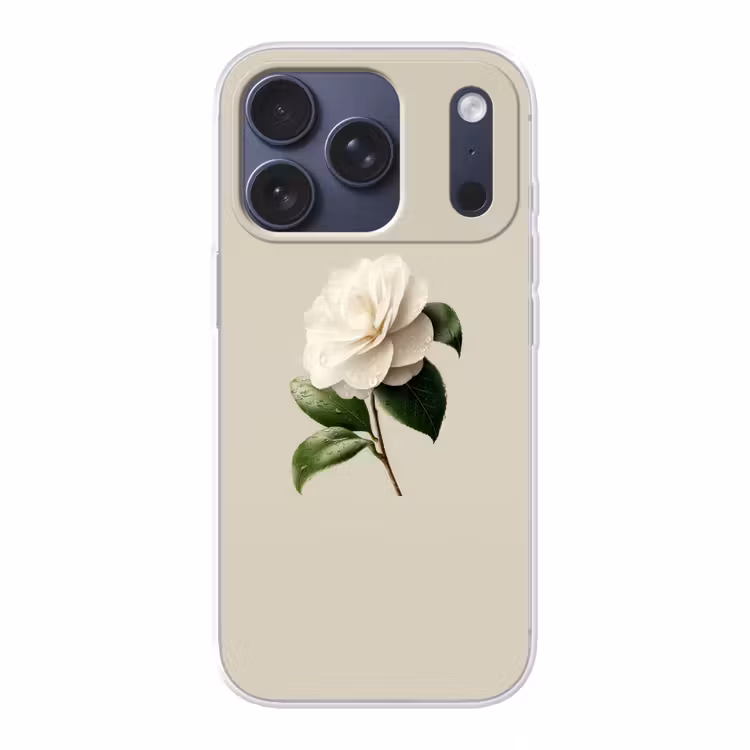 Cameliabloem - Wit - Groen Telefoonhoesje iPhone 17 Pro klein -3d