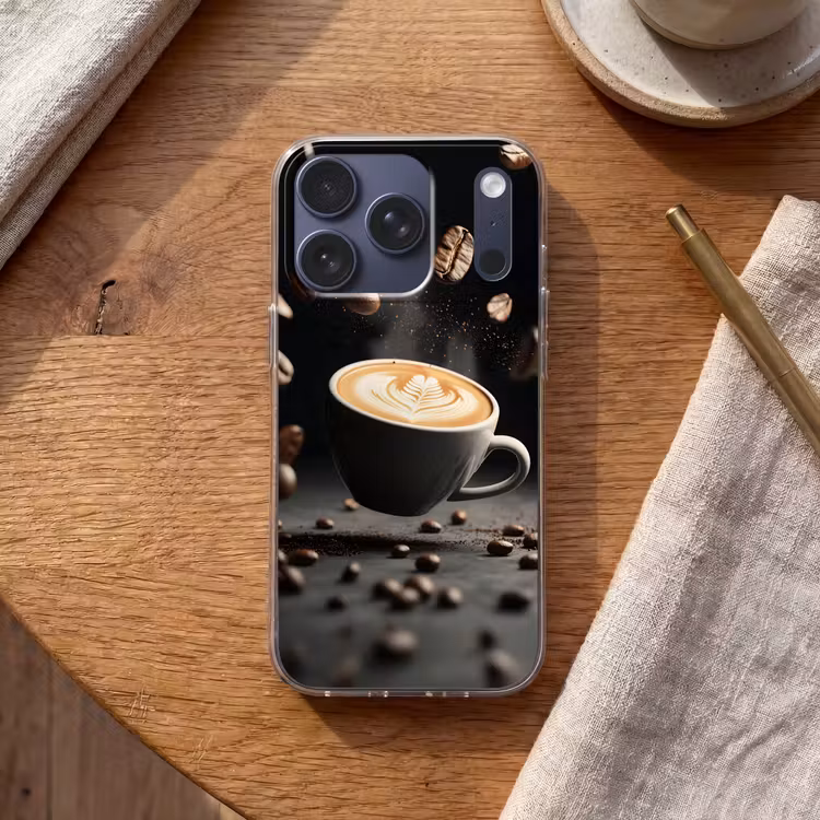 Cappuccino - Kop - Bonen - Bruin Telefoonhoesje iPhone 17 Pro klein -sfeer1