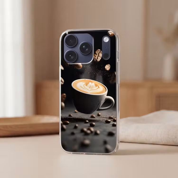 Cappuccino - Kop - Bonen - Bruin Telefoonhoesje iPhone 17 Pro klein -sfeer2
