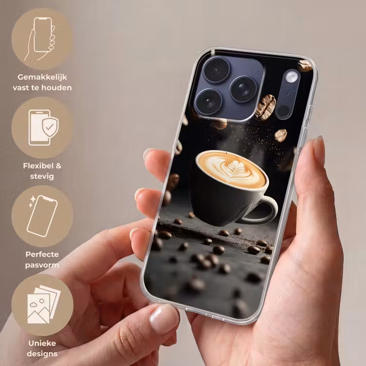 Cappuccino - Kop - Bonen - Bruin Telefoonhoesje iPhone 17 Pro klein -sfeer3_NL
