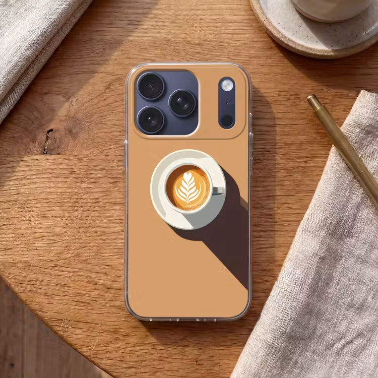 Cappuccino - Kop - Schotel - Minimalitisch Telefoonhoesje iPhone 17 Pro klein -sfeer1
