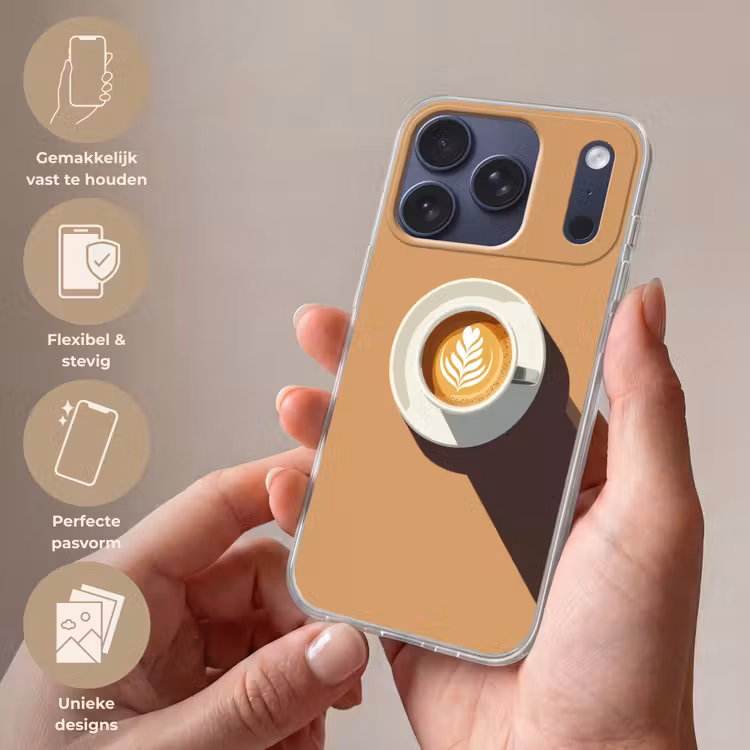 Cappuccino - Kop - Schotel - Minimalitisch Telefoonhoesje iPhone 17 Pro klein -sfeer3_NL