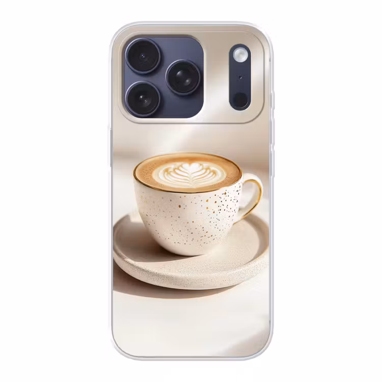 Cappuccino - Schuim - Schotel - Beige Telefoonhoesje iPhone 17 Pro klein -3d