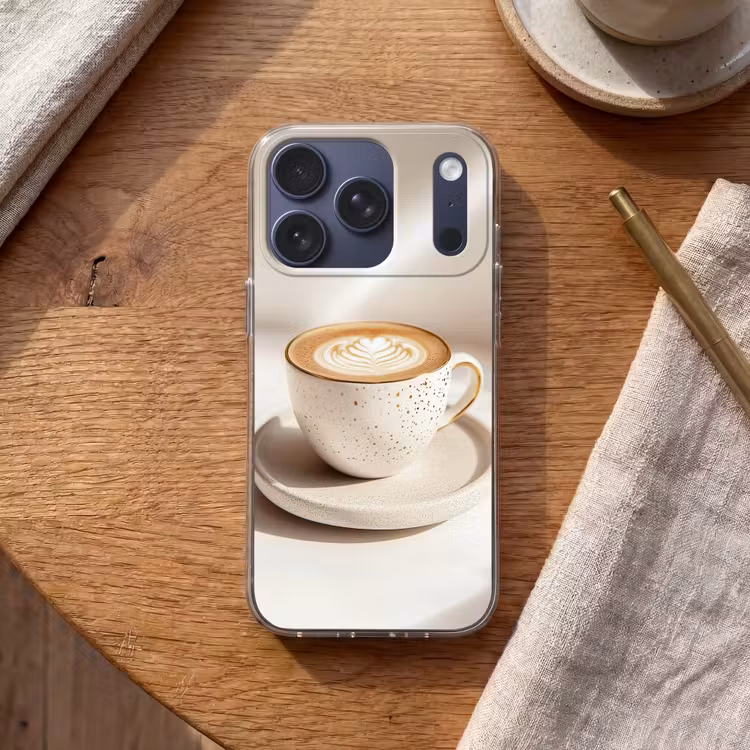 Cappuccino - Schuim - Schotel - Beige Telefoonhoesje iPhone 17 Pro klein -sfeer1