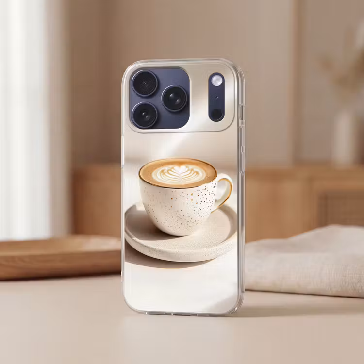 Cappuccino - Schuim - Schotel - Beige Telefoonhoesje iPhone 17 Pro klein -sfeer2