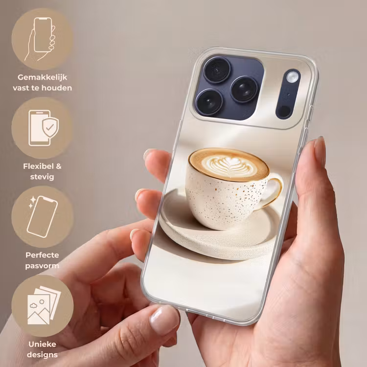 Cappuccino - Schuim - Schotel - Beige Telefoonhoesje iPhone 17 Pro klein -sfeer3_NL