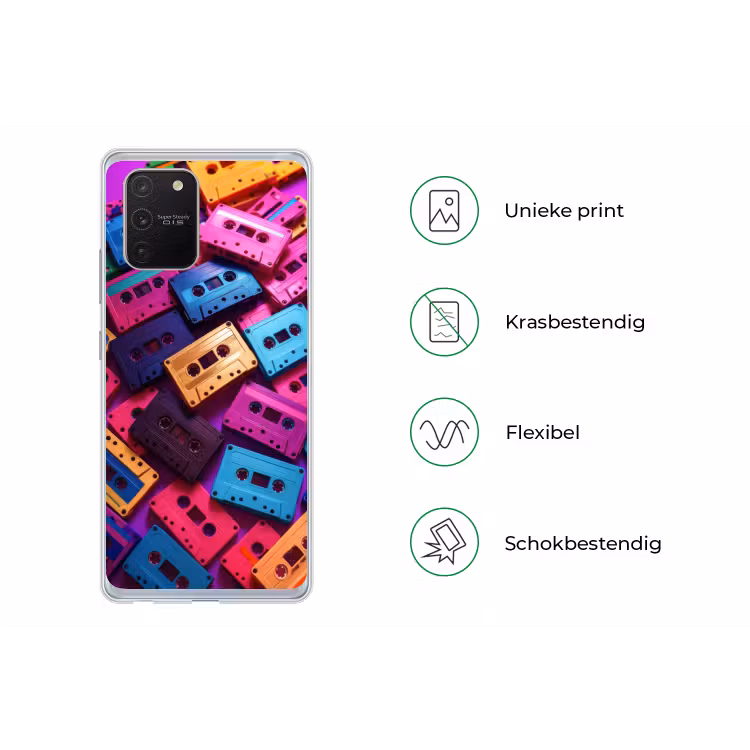 Cassetteband - Kleurrijk - Energiek Telefoonhoesje Samsung Galaxy S10 Lite klein -specsS10Lite