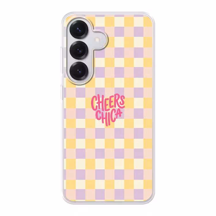 Cheers Chica - Ruitjes - Lila - Geel Telefoonhoesje Samsung Galaxy S26 klein -3d