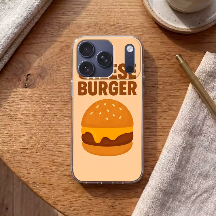 Cheeseburger - Minimalistisch - Geel Telefoonhoesje iPhone 17 Pro klein -sfeer1