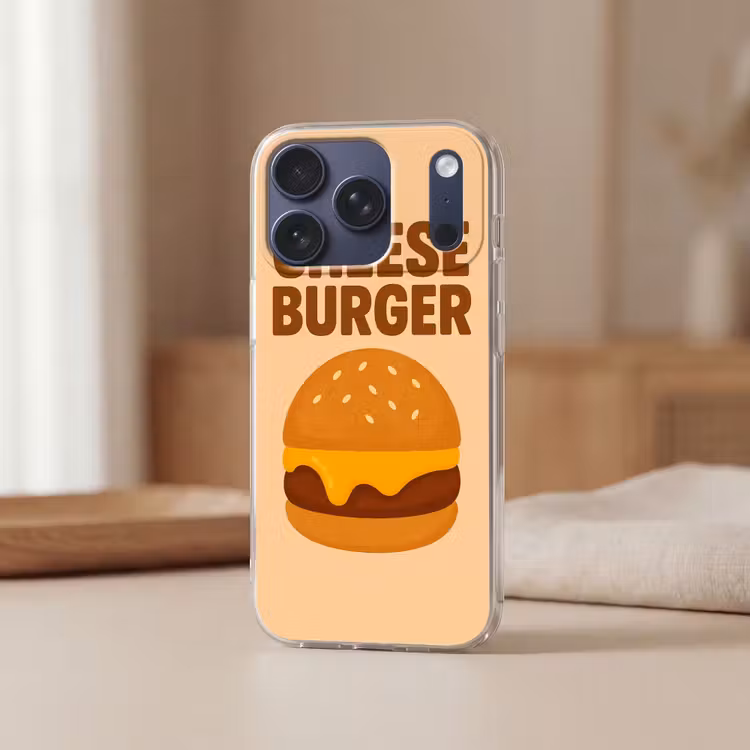 Cheeseburger - Minimalistisch - Geel Telefoonhoesje iPhone 17 Pro klein -sfeer2