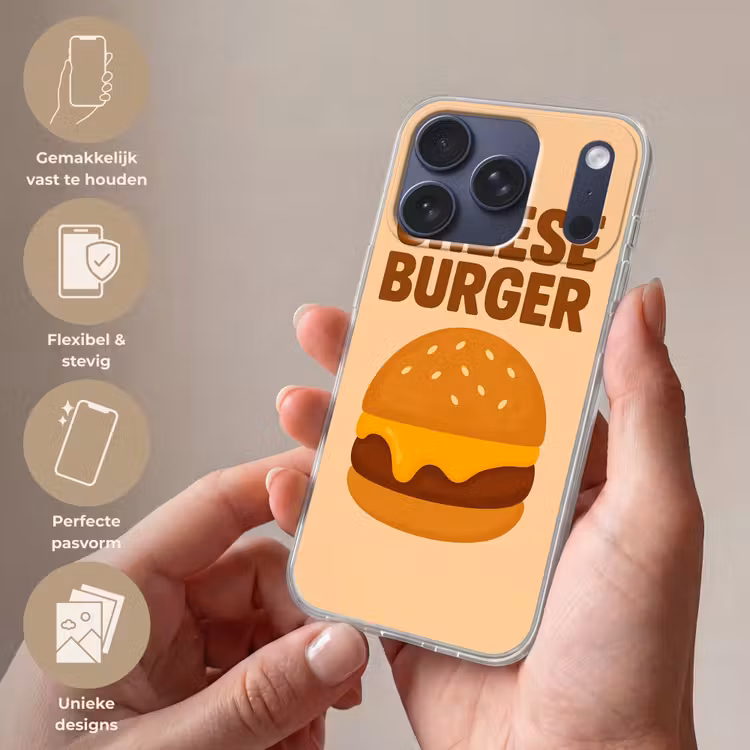 Cheeseburger - Minimalistisch - Geel Telefoonhoesje iPhone 17 Pro klein -sfeer3_NL