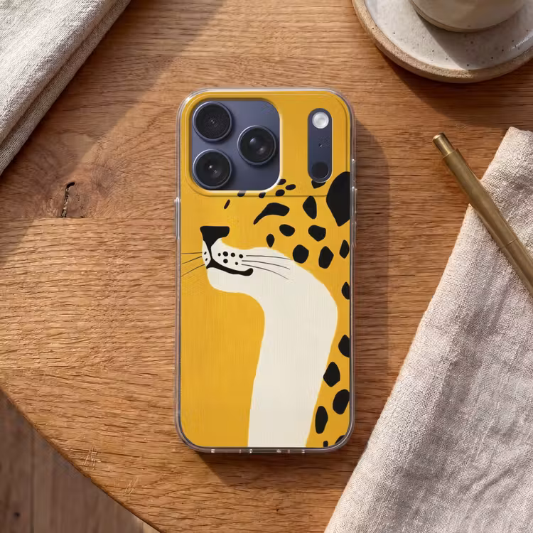 Cheetah - Illustratie - Geel Telefoonhoesje iPhone 17 Pro klein -sfeer1