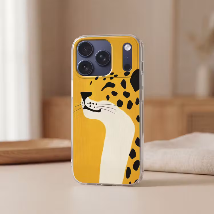 Cheetah - Illustratie - Geel Telefoonhoesje iPhone 17 Pro klein -sfeer2