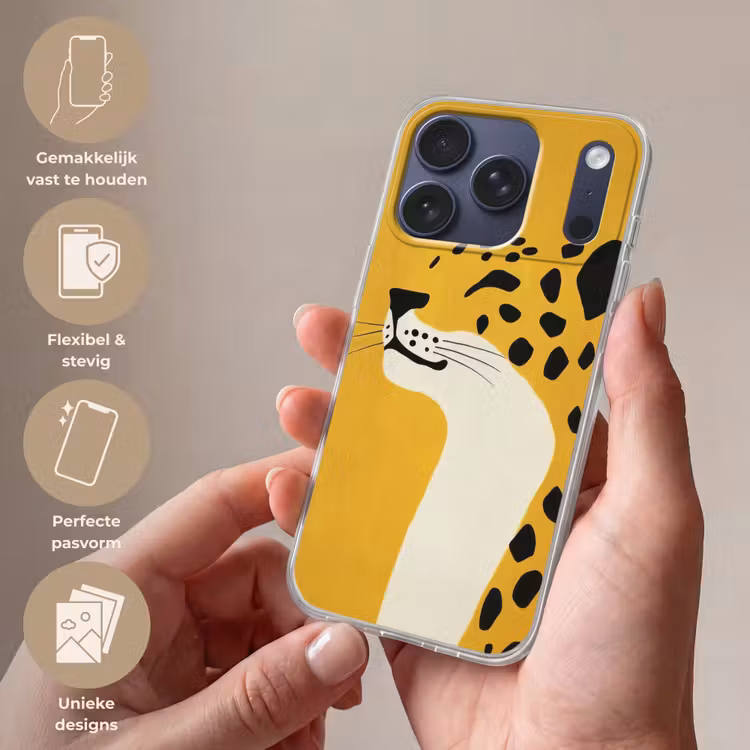 Cheetah - Illustratie - Geel Telefoonhoesje iPhone 17 Pro klein -sfeer3_NL