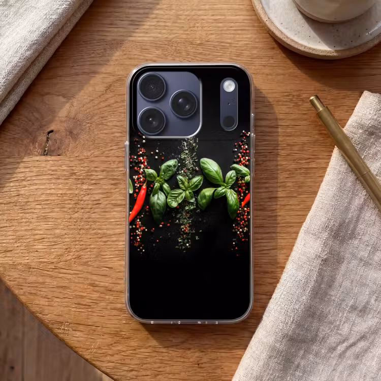 Chilipepers - Basilicum - Blaadjes - Rood Telefoonhoesje iPhone 17 Pro klein -sfeer1