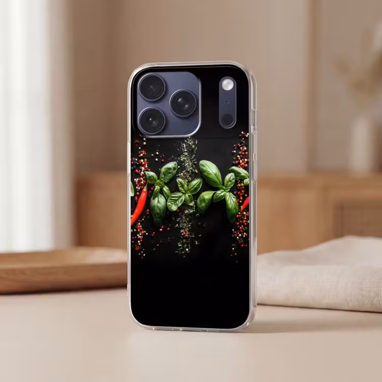 Chilipepers - Basilicum - Blaadjes - Rood Telefoonhoesje iPhone 17 Pro klein -sfeer2
