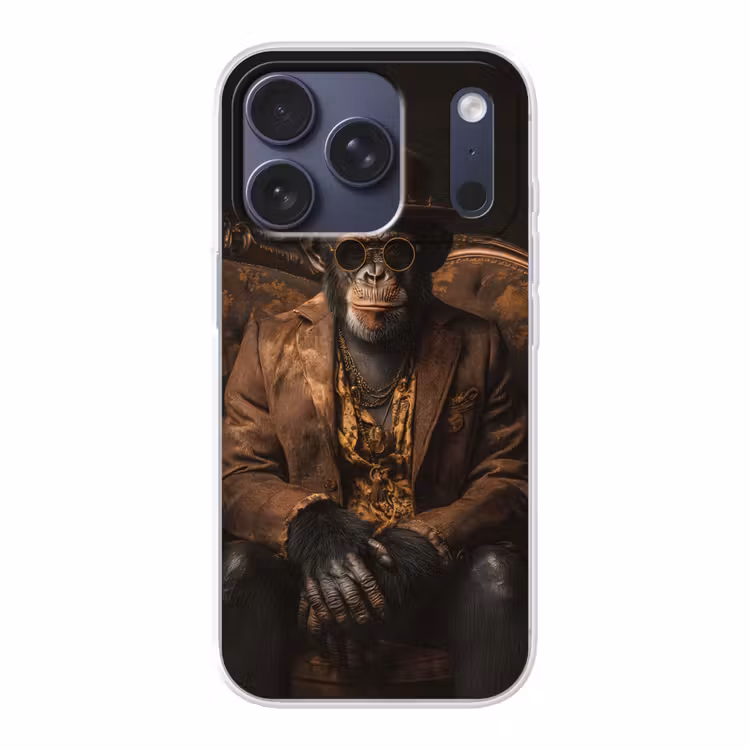 Chimpansee - Stoel - Pak - Bruin Telefoonhoesje iPhone 17 Pro klein -3d