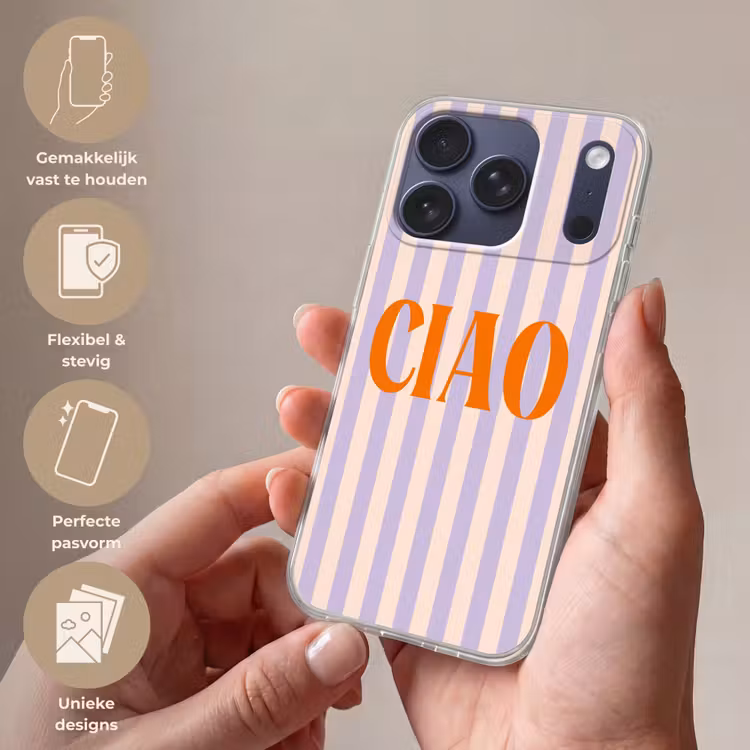 Ciao - Quote - Pastel - Strepen Telefoonhoesje iPhone 17 Pro klein -sfeer3_NL