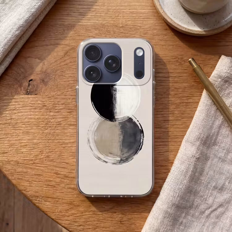 Cirkels - Strepen - Minimalistisch - Zwart Telefoonhoesje iPhone 17 Pro klein -sfeer1