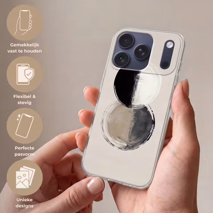 Cirkels - Strepen - Minimalistisch - Zwart Telefoonhoesje iPhone 17 Pro klein -sfeer3_NL