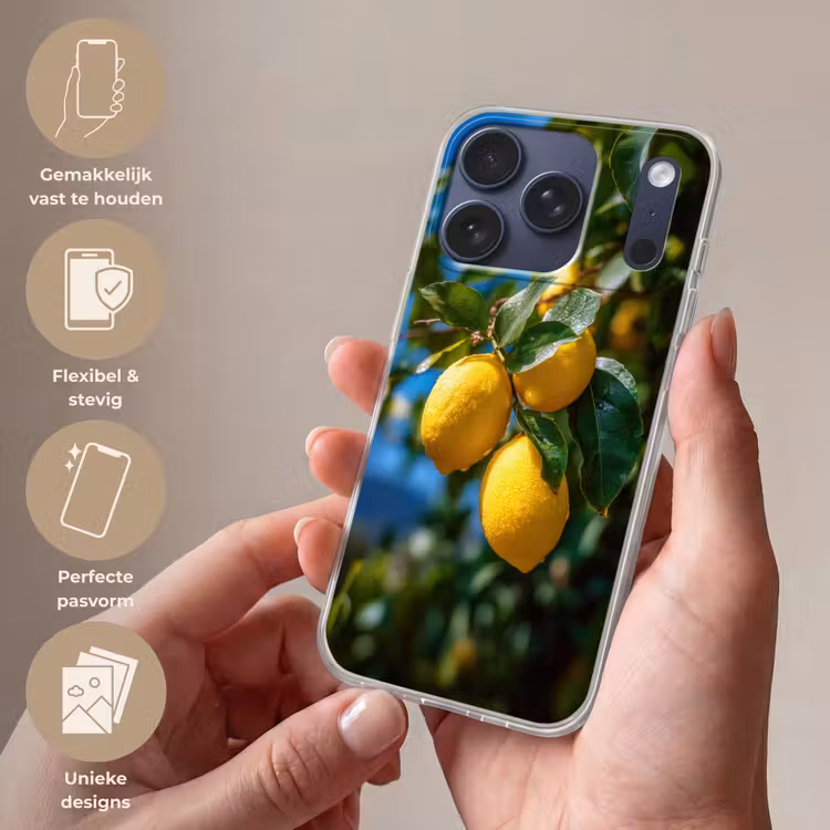Citroenen - Bladeren - Blauwe lucht Telefoonhoesje iPhone 17 Pro klein -sfeer3_NL