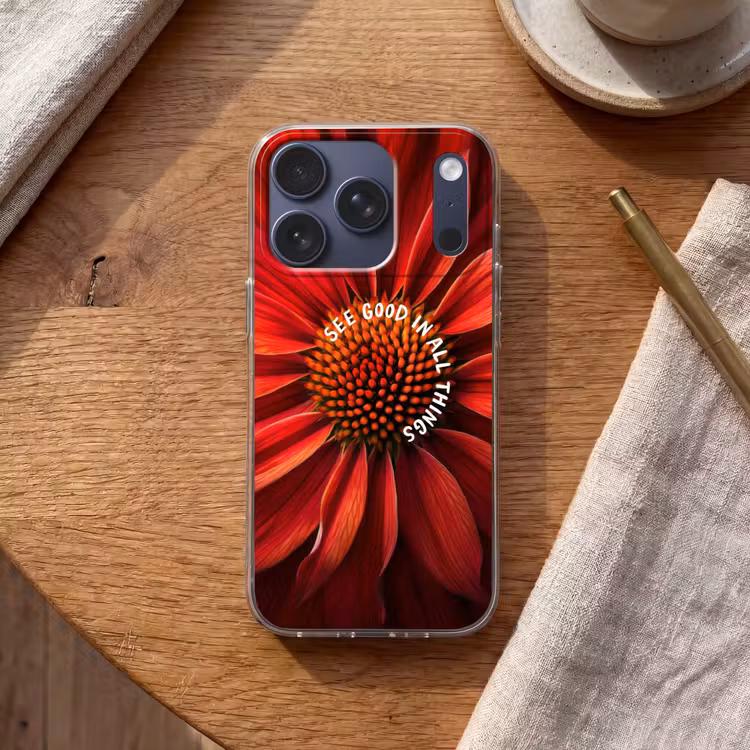 Close up - Bloem - Quote - Rood Telefoonhoesje iPhone 17 Pro klein -sfeer1
