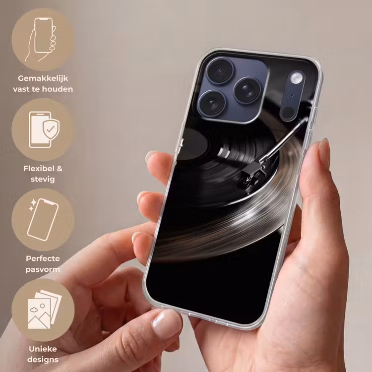 Close-up - Vinylplaat - Platenspeler - Zwart Telefoonhoesje iPhone 17 Pro klein -sfeer3_NL