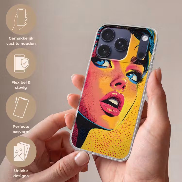 Close-up - Vrouwengezicht - Stippen - Geel Telefoonhoesje iPhone 17 Pro klein -sfeer3_NL