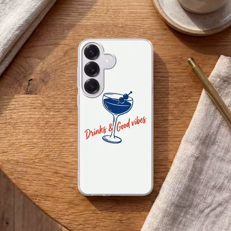 Cocktail - Glas - Illustratie - Blauw - Wit Telefoonhoesje Samsung Galaxy S26 klein -sfeer1