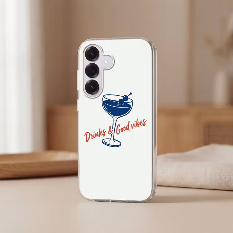 Cocktail - Glas - Illustratie - Blauw - Wit Telefoonhoesje Samsung Galaxy S26 klein -sfeer2