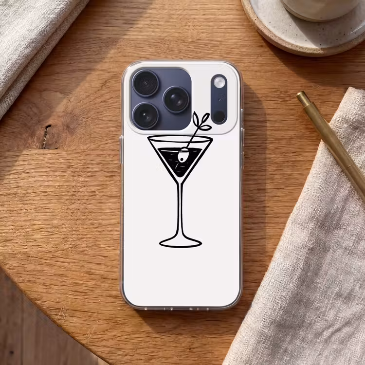 Cocktail - Glas - Olijf - Minimalistisch Telefoonhoesje iPhone 17 Pro klein -sfeer1