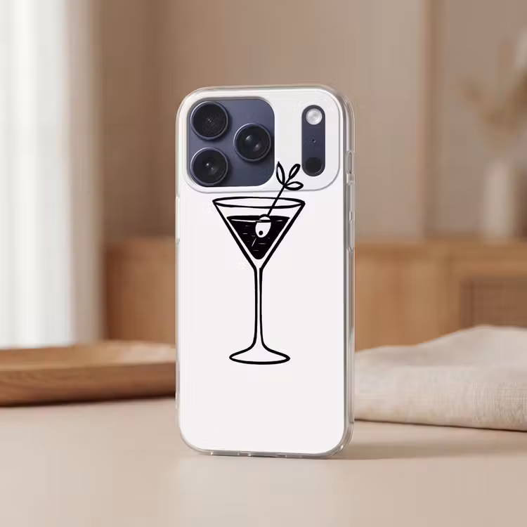 Cocktail - Glas - Olijf - Minimalistisch Telefoonhoesje iPhone 17 Pro klein -sfeer2